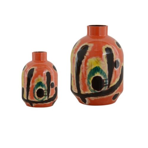 VASE 'KYOTO' ORANGE/BLACK CERAMIC