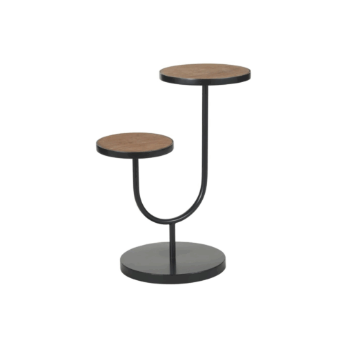 SIDE TABLE IN BLACK METAL FRAME WITH WOODEN TOP