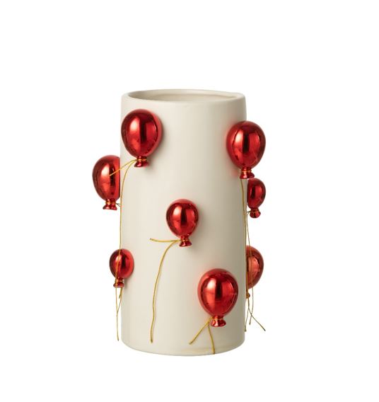 Vase Balloon Ceramic White-Christmas Red Large (22x22xH.30cm)
